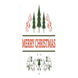 Festliches Grafikdesign mit Merry Christmas Schriftzug und grünen Tannenbäumen für Kinder