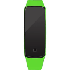 Macro view of bright green sports LED watch featuring a sleek black rectangular display