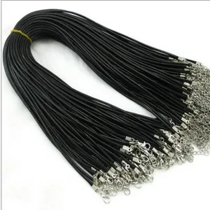 Collares de cordón de cera negra de 2 mm al por mayor con cierres de langosta.