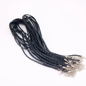 Black Wax Cord Necklace String With Silver Metal Lobster Clasp Extension Chain For DIY Jewelry Making Pendant Lanyard Men Women