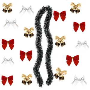 Christmas Tinsel Garland Dark Green White Snow Edge with Bows for Christmas Tree Party Hotel Home Decoration Festive Ornaments