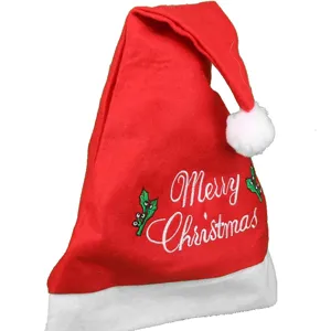 Rode en witte geborduurde kerstmuts met Merry Christmas tekst voor feestelijke decoratie