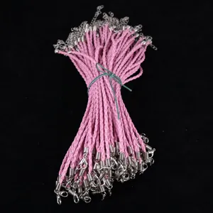Bundel van 3mm roze gevlochten PU-lederen koorden met zilveren kreeftsluitingen