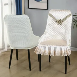 Fodera per sedia trapuntata elastica universale con elegante bordo in pizzo per casa.