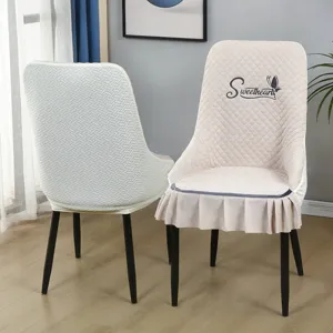 Fodera elastica universale per sedia da pranzo con schienale alto e gonna, protezione casa.