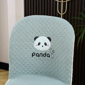 Housse de chaise de salle à manger brodée panda vert, housse de dossier incurvée universelle.