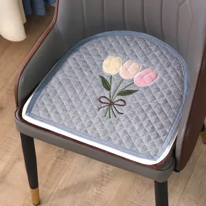 Coussin de chaise de salle à manger en fer à cheval avec broderie tulipe, antidérapant.