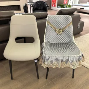 Quilted dining chair cover with elegant gold embroidery lace, stylish protective seat cushion.
