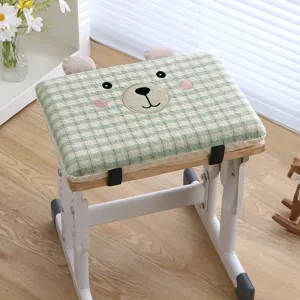 Kids cute bear seat cushion thickened memory foam student chair pad with green grid pattern