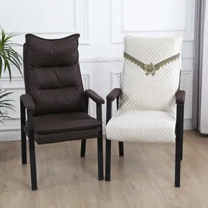 Mahjong chair cover detail view showcasing high back leather and quilted floral fabric designs.