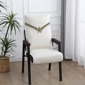 Quilted chair cover with decorative lace embroidery, comfortable cushion for home mahjong or office.