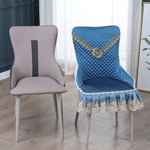 Housse de Chaise Minimaliste en Mélange Coton-Polyester Matelassée avec Bordure en Dentelle Décoration Intérieure