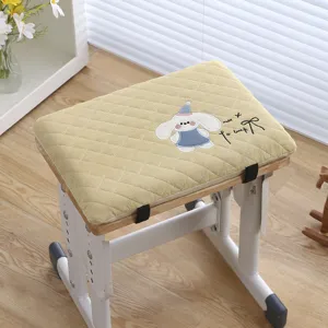 Thick student chair cushion with cute cartoon embroidery, soft memory foam rectangular seat pad.