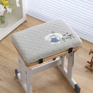 Student chair cushion detail, thickened memory foam rectangular seat pad with cute rabbit embroidery.