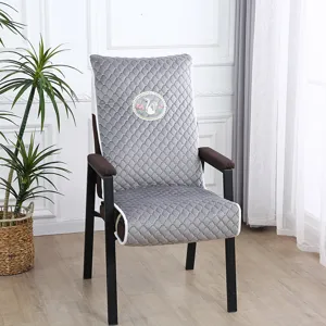Grey diamond quilted mahjong chair cover with elegant swan embroidery for home office.