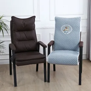 Detailed view of high back chair covers showing leather and quilted embroidered fabric options.