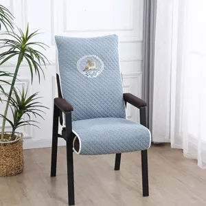 Thickened quilted chair cover with elegant deer embroidery for home mahjong or tea room use.