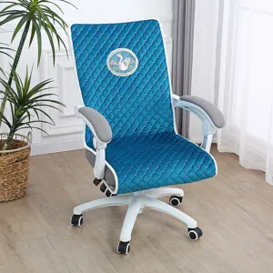 Quilted office chair cover set with elegant swan embroidery detail, comfortable and soft fabric.