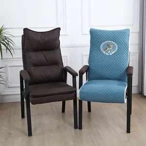 Mahjong chair cover set with leather and embroidered fabric, suitable for home and tea room use.