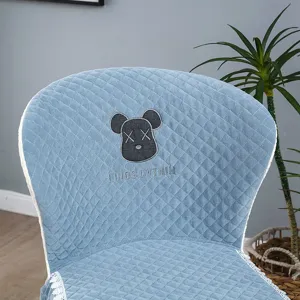 Housse de chaise de salle à manger matelassée avec broderie, housse bleue claire.
