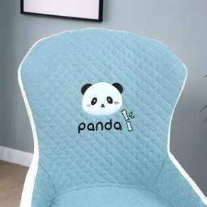 Blauwe gewatteerde stoelhoes met schattig panda-borduurwerk, stofdichte stoelhoes voor de eethoek.