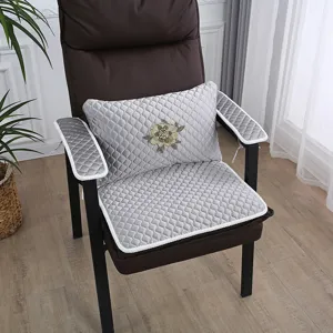 Chenille Quilted Chair Cushion Set Mahjong Chair Pad Boss Chair Cover Office Cushion With Embroidery Flower Design