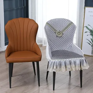 Lichte Luxe Schelp Eetkamerstoel Hoes Waterdicht Gewatteerd Stofdicht Overtrek Met Kant Volant Voor Keuken Huisdecoratie
