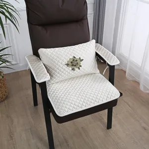 Thickened Mahjong Chair Cushion Set Quilted Office Seat Pad with Floral Embroidery Home