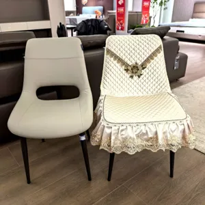 Quilted dining chair cover set with elegant embroidery and lace hem for home and kitchen decor.
