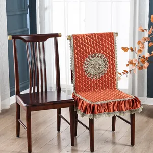 Fundas para sillas de comedor acolchadas de estilo chino en naranja con bordado elegante.