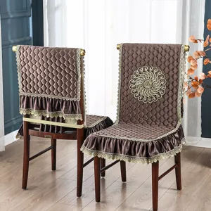 Fundas acolchadas para sillas de comedor de terciopelo marrón con encaje para decoración del hogar.