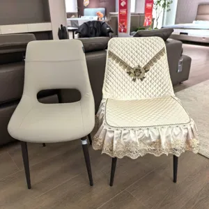 Luxury quilted dining chair cover with elegant lace ruffle skirt, universal fit for home.