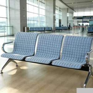 Detailed view of the thickened light blue quilted waiting chair cushion cover, designed for public seats.