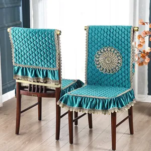 Funda de silla de terciopelo con bordado exquisito y encaje para comedor elegante