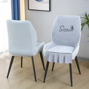 Housse de chaise de salle à manger matelassée grise housse incurvée nordique broderie