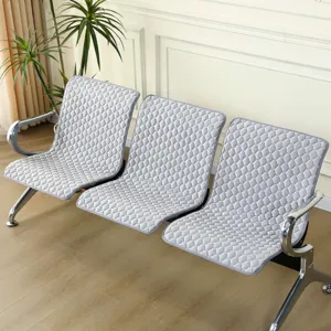 Grey quilted waiting chair cushion cover, thickened padded seat protector for public chairs.