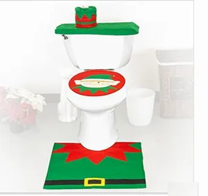 Christmas Elf toilet seat cover set with tank lid cover and matching bathroom rug