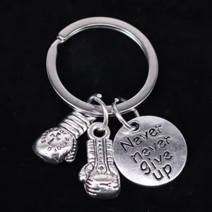 Vintage Zinklegering Bokshandschoen Sleutelhanger Inspirerende Never Give Up I Can Quote Sport Thema Tas Hanger Cadeau