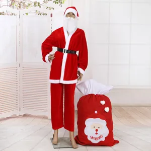 Adult Santa Claus Costume For Men Christmas Cosplay Outfit Hat Beard Belt Top And Bottom Festive Party Red Velvet Suit