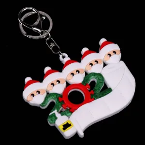 Portachiavi di Natale Babbo Natale Mascherina PVC Cartone Animato Sopravvissuto Pandemia Commemorativo Borsa Portachiavi Regalo
