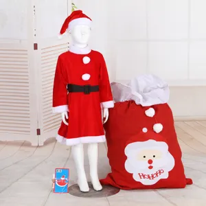 Festoso costume da Babbo Natale per bambina set 3 pezzi in velluto rosso con vestito