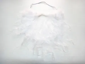 Detail showing the fluffy white texture and elastic strap of the Santa Claus costume beard.