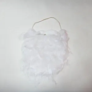 Soft white plush Santa Claus costume beard featuring a secure elastic strap attachment