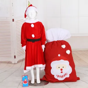 Set costume da Babbo Natale per bambini con cappello, cintura e sacco in velluto