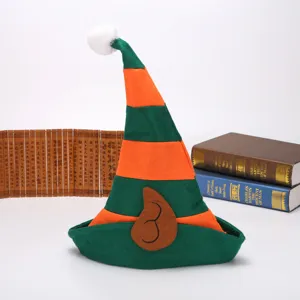 Adult striped elf hat with ears and pompom for Christmas or Halloween decor