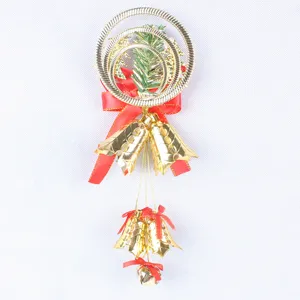 Decorative 30cm Christmas hanging ornament featuring golden bells, green leaves, and red bows.