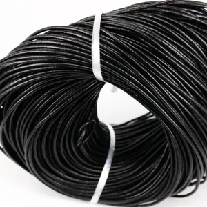 Bulk roll of black genuine leather cord for DIY jewelry making and braided necklaces