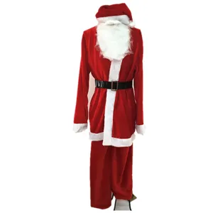Premium 5-piece Santa Claus costume set made of soft red velvet with white plush trim