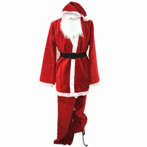 Complete 5-piece plush Santa Claus costume set for Christmas festive party performance
