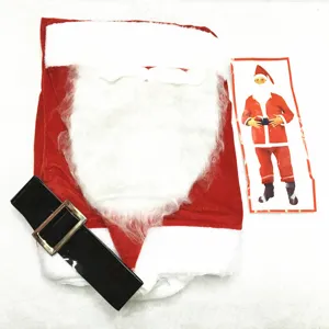 5-piece velvet Santa Claus costume set with white plush trim and beard